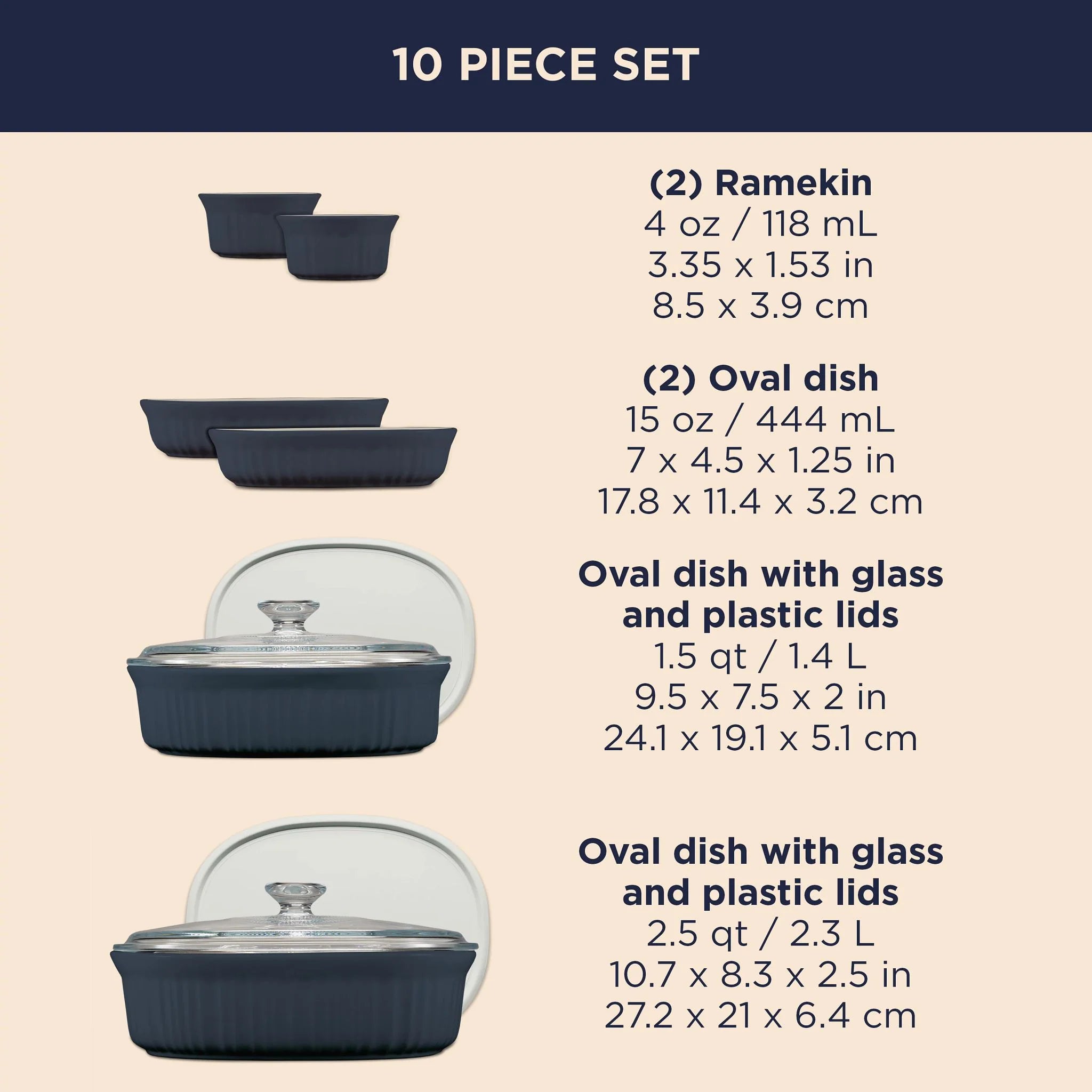 10-piece Oval Bakeware Set, Navy - Image 6