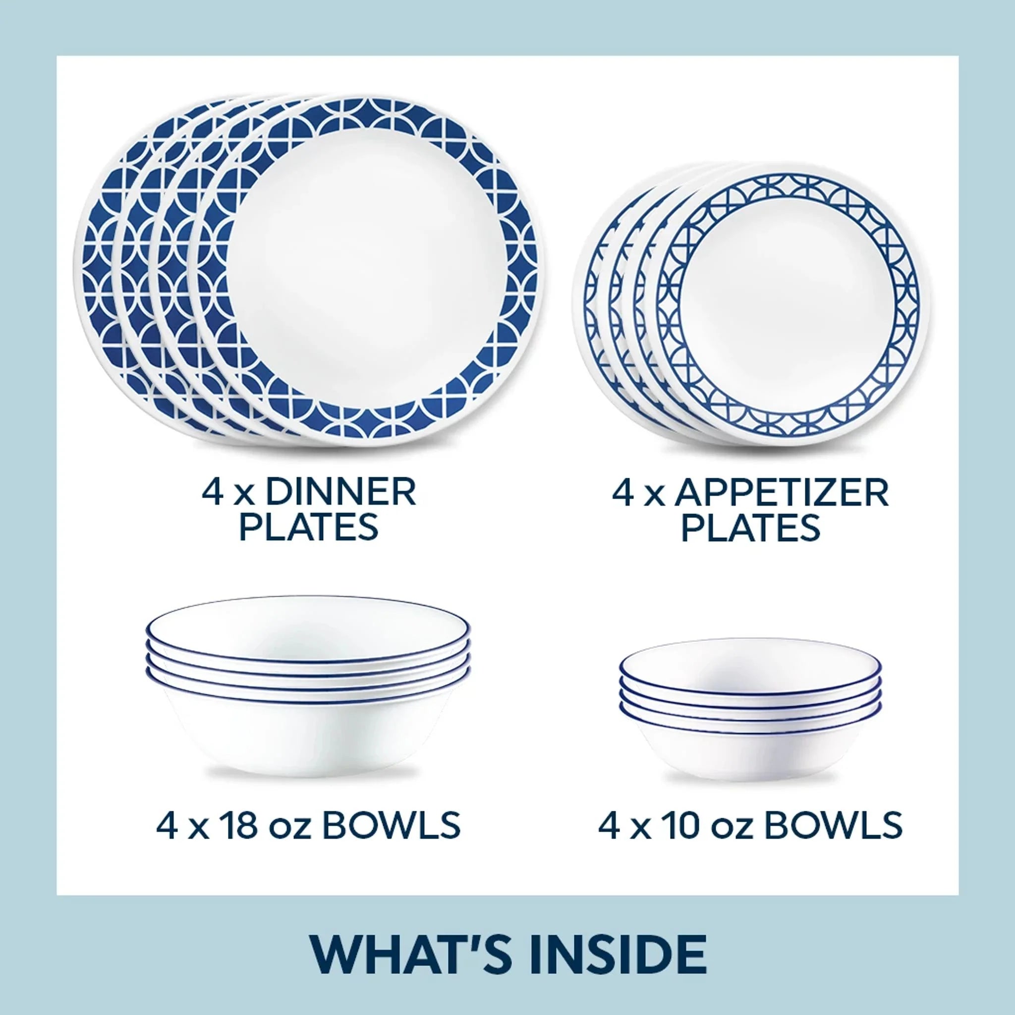 Cobalt Circles 16-piece Mugless Dinnerware Set, Service of 4 - Image 3