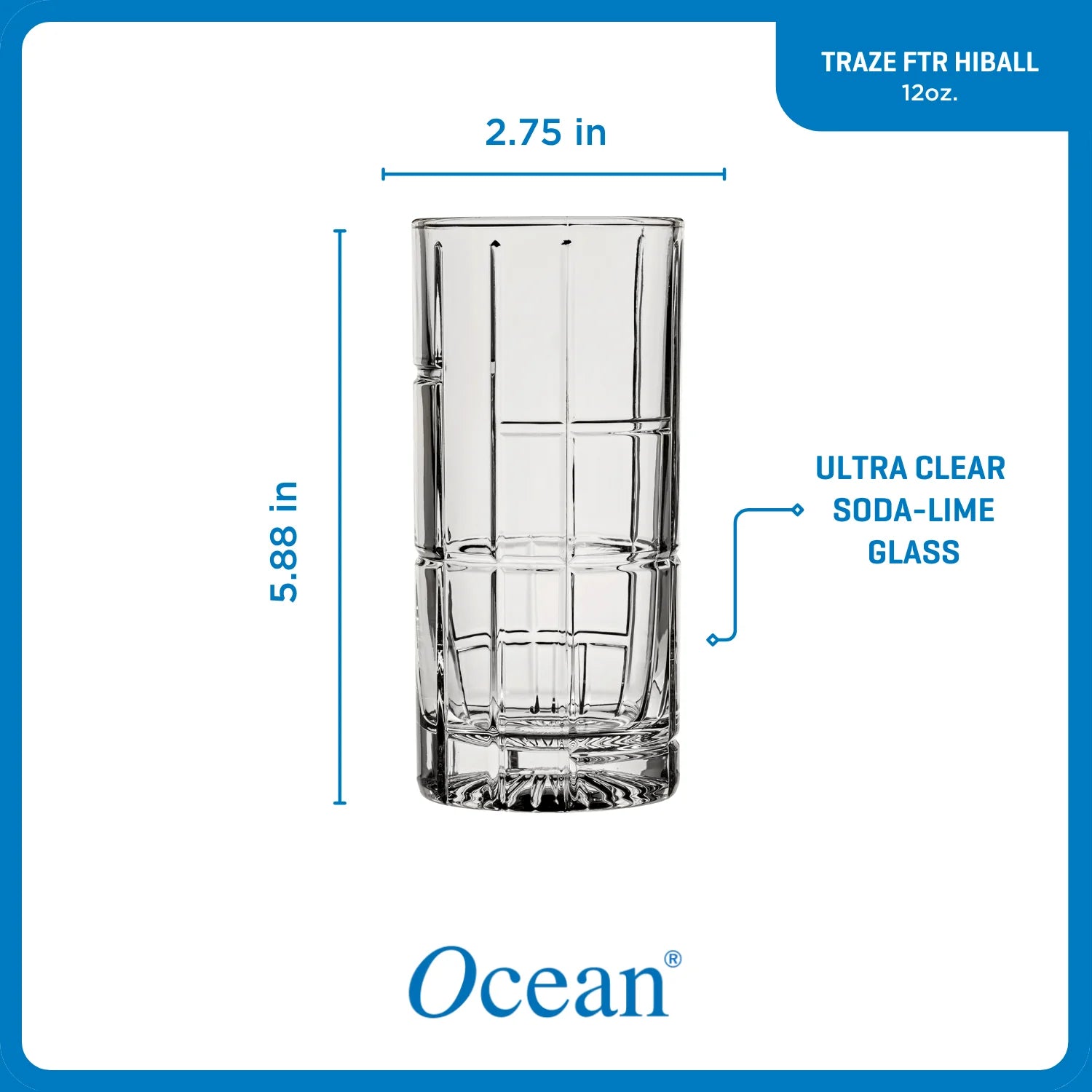 Ocean Glass Traze FTR Highball Glasses (4-Pieces), 12-ounce, Dishwasher Safe - Image 5