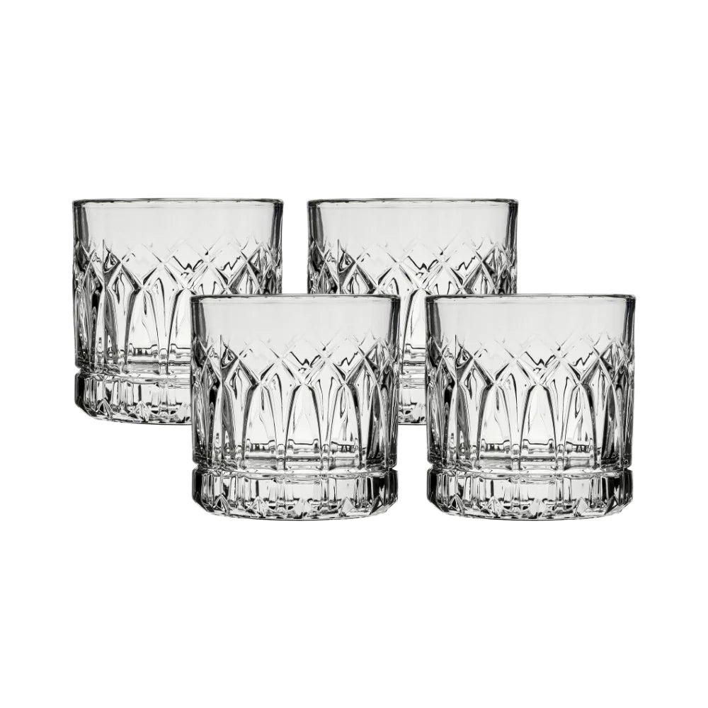Ocean Glass Traze PST Rocks Glasses (4-Pieces), 12-ounce, Dishwasher Safe