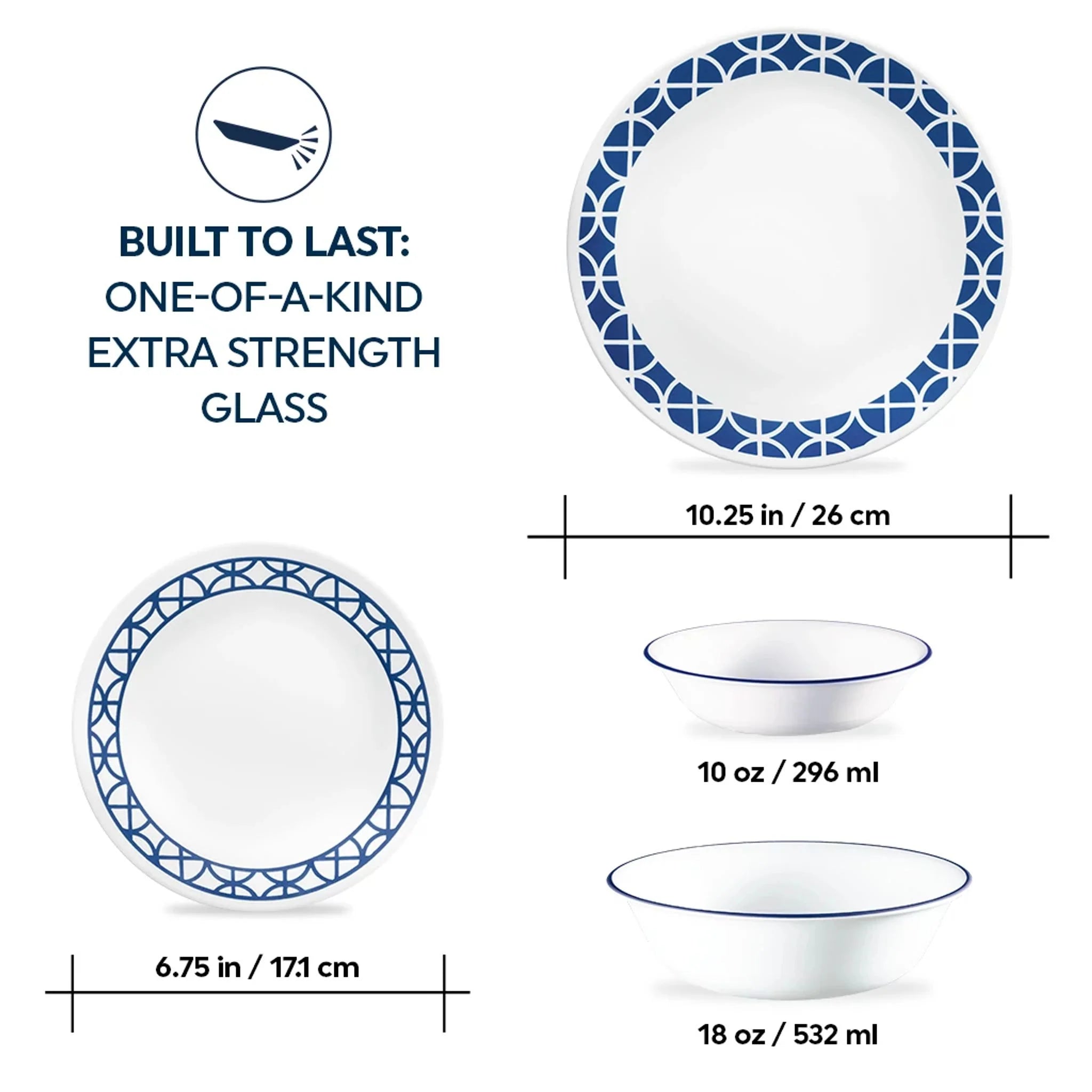Cobalt Circles 16-piece Mugless Dinnerware Set, Service of 4 - Image 2