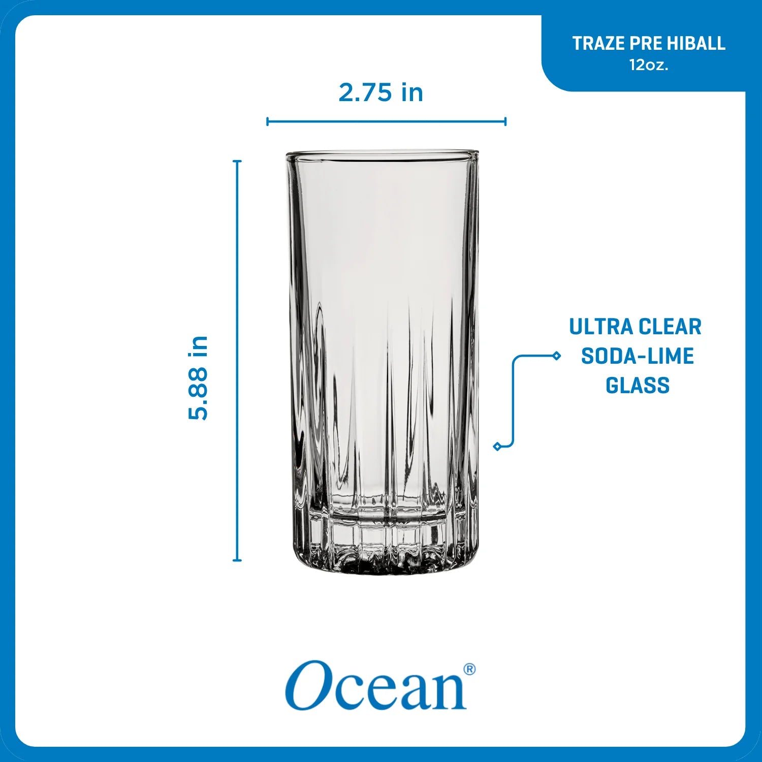 Ocean Glass Traze PRE Highball Glasses (4-Pieces), 12-ounce, Dishwasher Safe - Image 6
