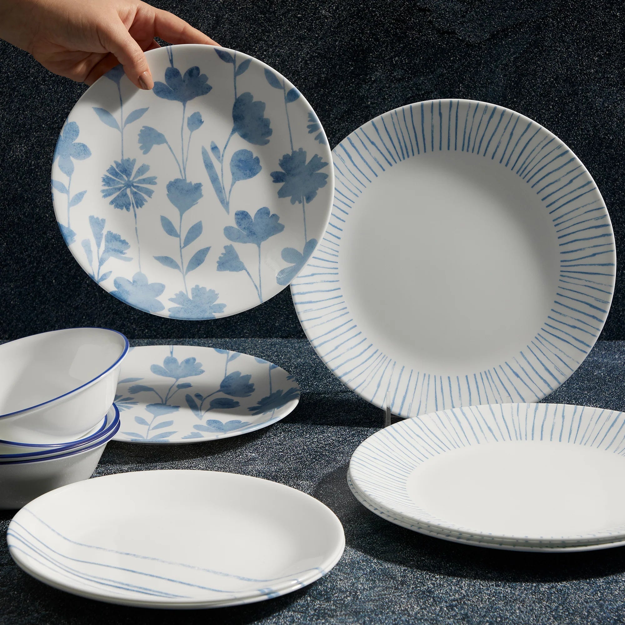Botanical Stripes 12-piece Dinnerware Set, Service for 4 - Image 3