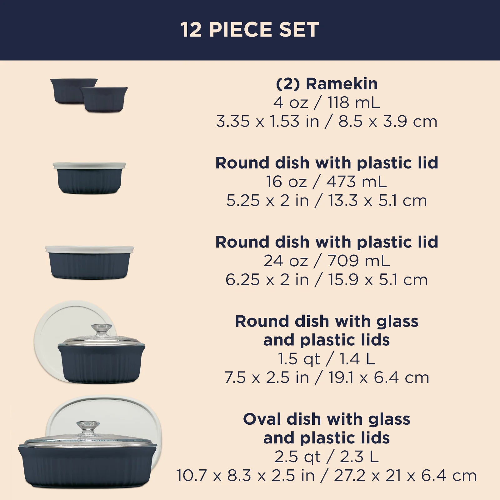 12-piece Oval Bakeware Set, Navy - Image 5