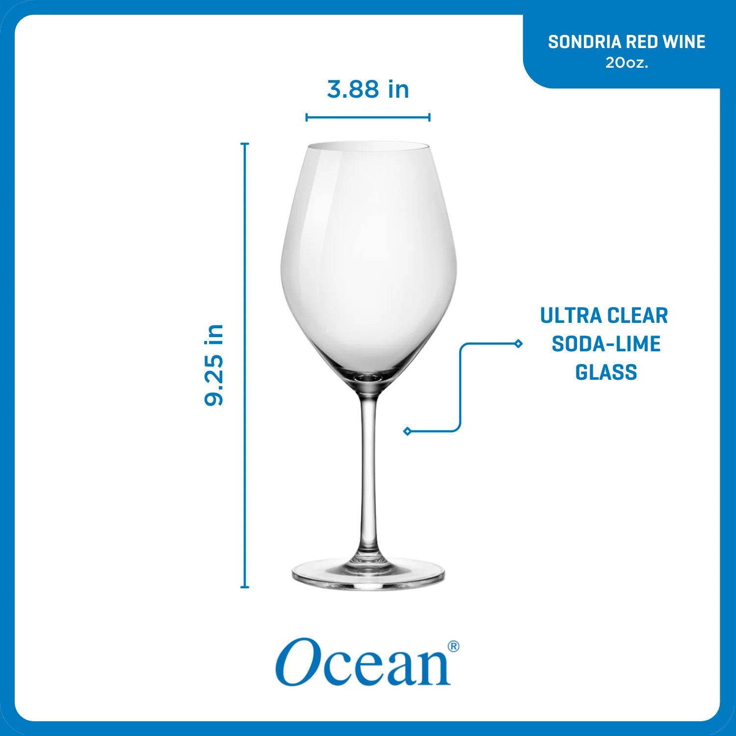 Ocean Glass Sondria Red Wine Glasses (4-pieces), 20-ounce, Dishwasher Safe - Image 4