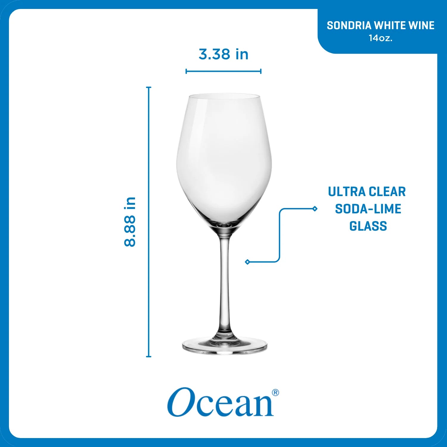 Ocean Glass Sondria White Wine Glasses (4-pieces), 14-ounce, Dishwasher Safe - Image 3