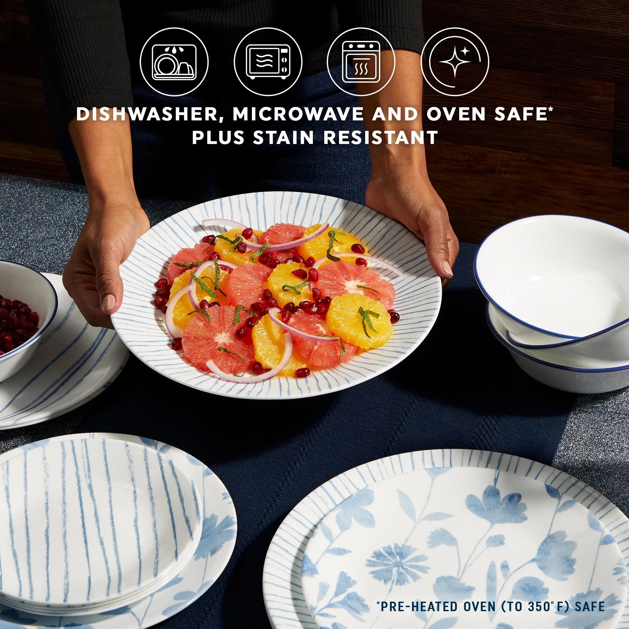 Botanical Stripes 12-piece Dinnerware Set, Service for 4 - Image 4