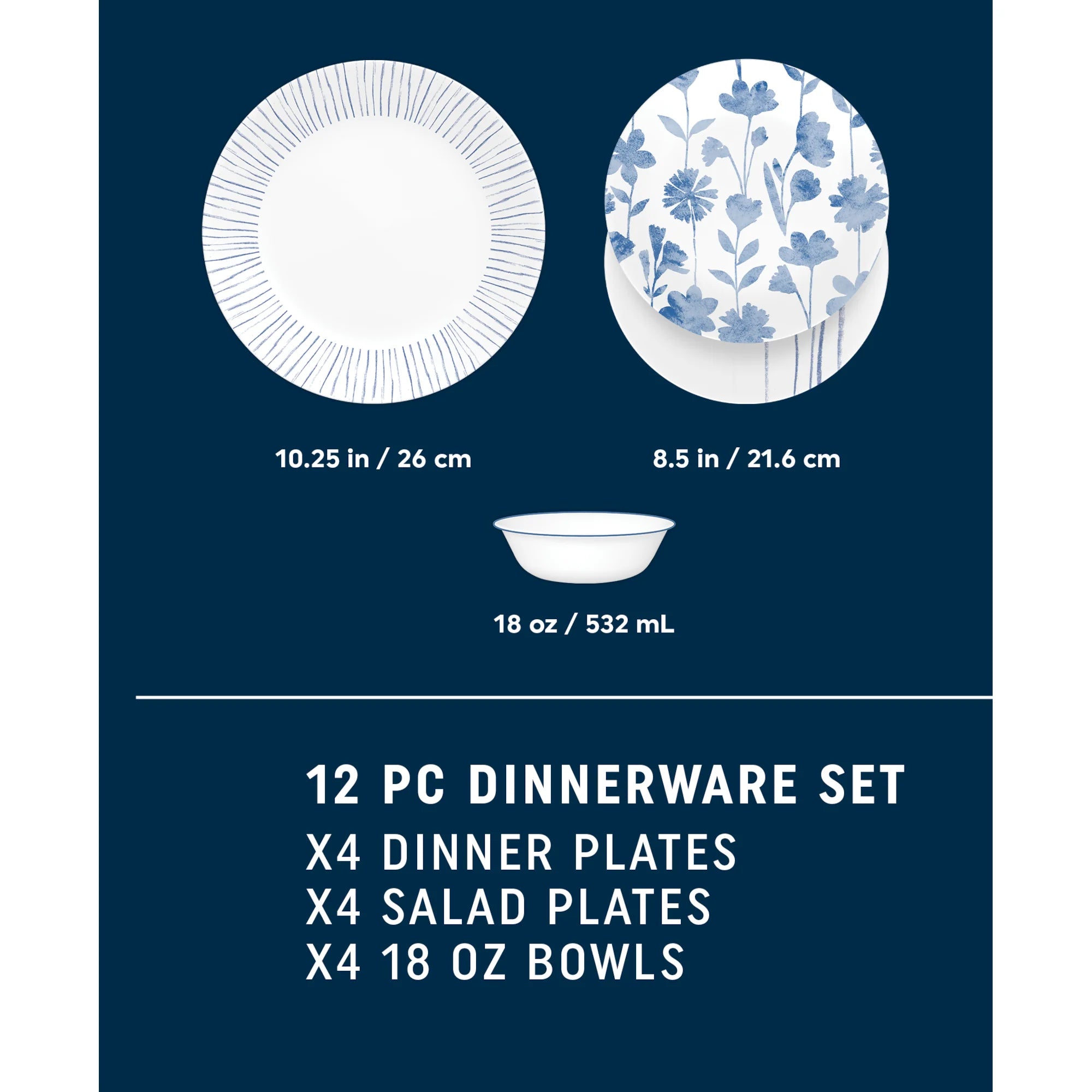 Botanical Stripes 12-piece Dinnerware Set, Service for 4 - Image 2