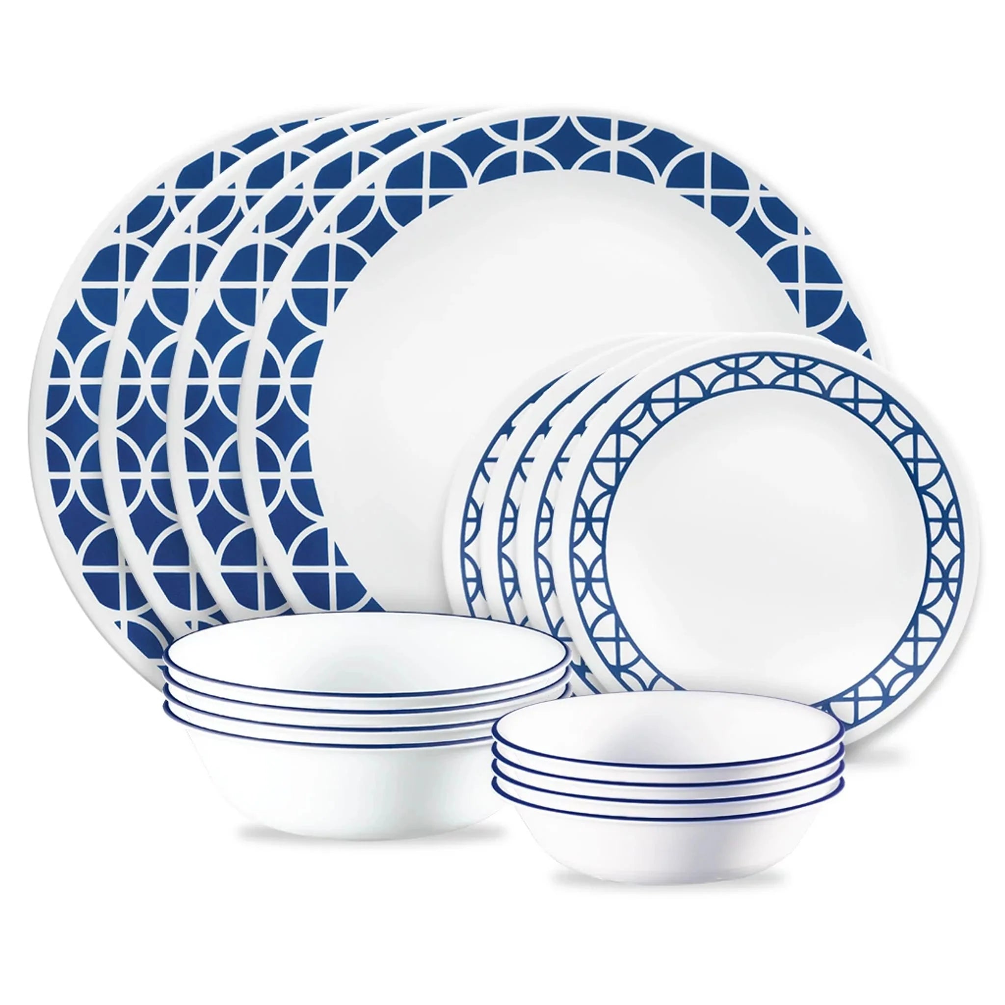 Cobalt Circles 16-piece Mugless Dinnerware Set, Service of 4
