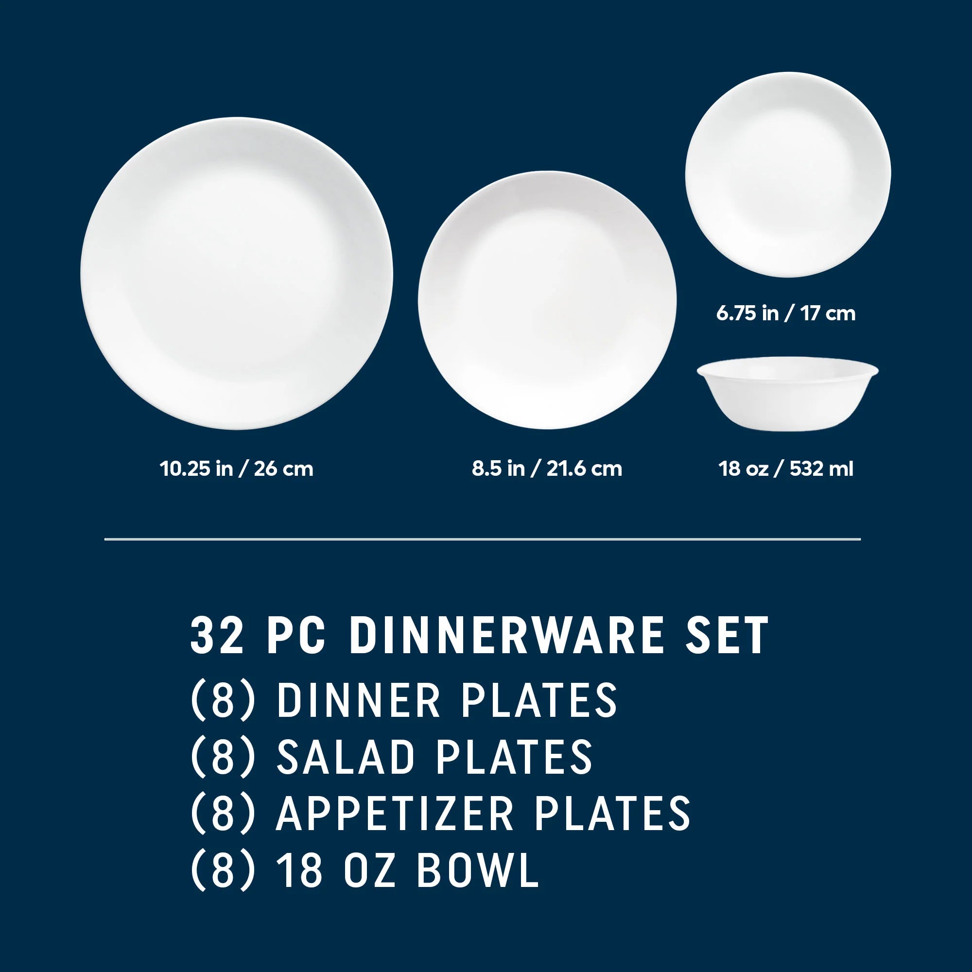 Shimmering White 32-piece Dinnerware Set, Service for 8 - Image 2
