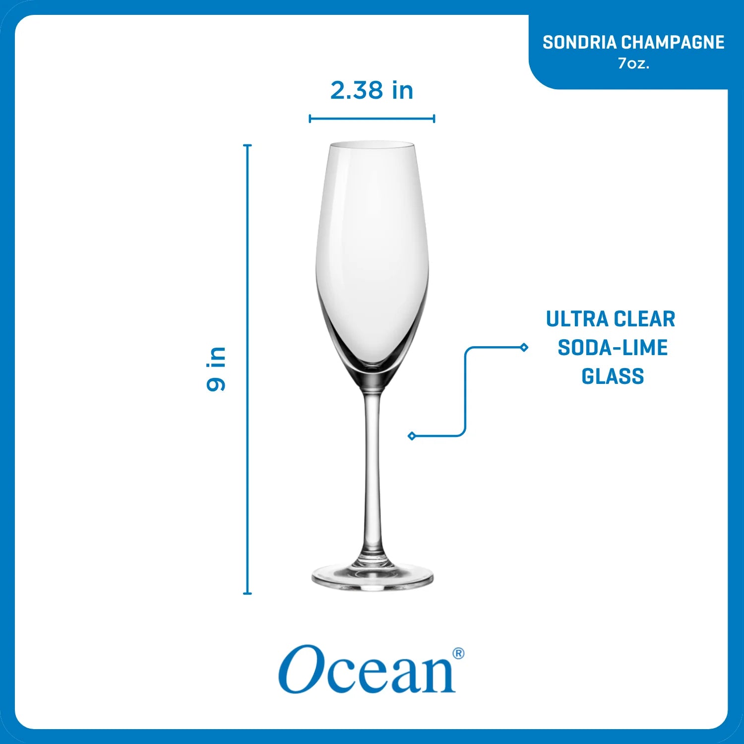 Ocean Glass Sondria Champagne Flute Glasses (4-pieces), 7.25-ounce, Dishwasher Safe - Image 4